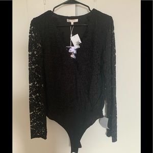 Black lace v neck bodysuit